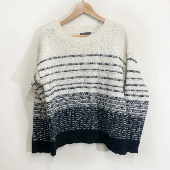 Vince Striped Wool Sweater Size Large Cream Black - Picture 2 of 9